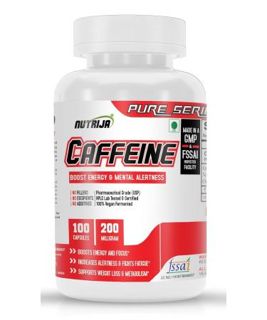 NutriJa Caffeine 200mg 100 Capsules | Pure & Potent | Boosts Performance & Metabolism