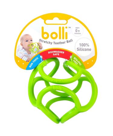 OgoBolli Teething Ring Tactile Sensory Ball Toy for Babies & Kids - Stretchy  Soft Non-Toxic Silicone - Ages 3 Months and up - Green