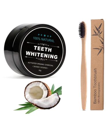 Teeth Whitening Charcoal Powder with Bamboo Toothbrush  Organic Coconut Activated Charcoal Teeth Whitening Powder  No Hurt on Enamel or Gums | KlsyChry