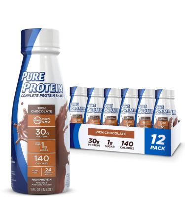 Pure Protein Chocolate Protein Shake, 30g Complete Protein, Ready to Drink and Keto-Friendly, Vitamins A, C, D, and E Plus Zinc to Support Immune Health, 11oz Bottles, (Pack of 12) Rich Chocolate - Bottles