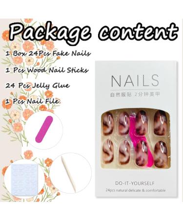 Buy Almond Press on Nails - Medium Length Oval Brown Marble Glossy Acrylic Glue on Nails for Women & Girls - Cute Almond Shaped False Nails A-12 - Buy Online on GoSupps.com