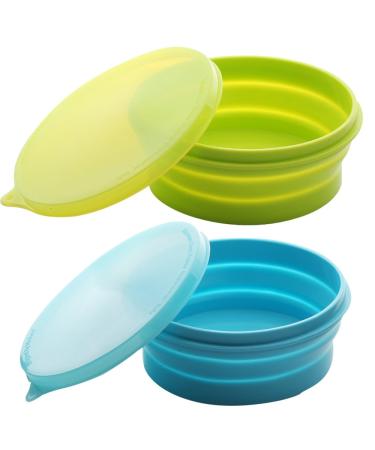 ME.FAN Silicone Collapsible Bowls - Silicone Folding Travel Bowl with Lids - Expandable Food Storage Containers Set - Portable, 27oz 2 Pack-Blue-Light Green