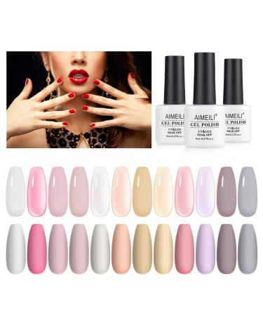 AIMEILI Transparent Jelly Milky White Sheer Pink Nude Gel Polish Kit  Soak Off Sheer Gel Nail Polish Set Of 12pcs X 8ml - Kit Set 3 KIT3
