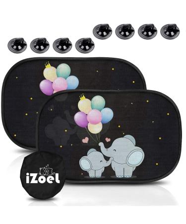 iZoeL Car Sun Shade for Baby Car Window Shades kid 2PCS Elephant Side Rear Sunshades Static Cling 80GSM 8 Suction Cups Storage Bag - Sun Glare and UV Rays Protection Universal Black Elephant - Buy Online on GoSupps.com