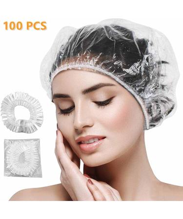 Disposable Shower Caps Clear Plastic Elastic Bath Cap Waterproof Hair Caps for Spa Home Use Hotel and Hair Salon Supplies Portable Travel Transparent - 100 Pcs - Buy Online on GoSupps.com