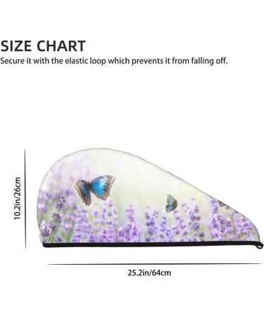 Hair Towel Wrap - Quick Drying Towel Turban with Button | Lavender & Butterfly Design - Buy Online on GoSupps.com