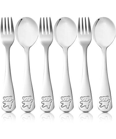 6 pieces of children's cutlery stainless steel children cutlery set 3 pieces of dessert forks 3 pieces of soup spoon children's spoon children's fork 16.5cm baby spoon for fork for kitchens desserts and children's canteens bear pattern