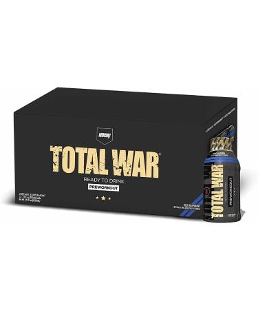 REDCON1 Total War Ready to Drink Preworkout  Blue Raspberry - 350mg of Fast Acting RTD Caffeine - Beta Alanine + Citrulline Malate for Increased Pump - Keto Friendly Workout Drink (12 Servings)