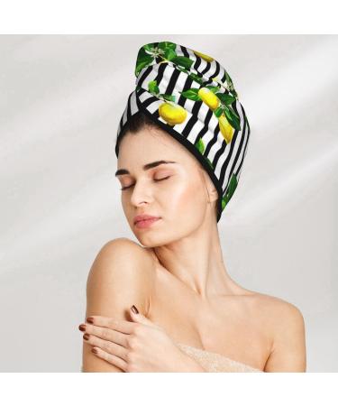 Hair Towel Wrap for Quick Drying | Lemon Striped Towel Turban with Button | Perfect Hair Drying Solution - Buy Online on GoSupps.com