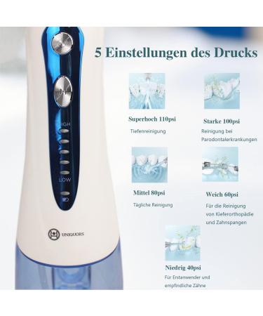 Uniquors Wireless Electric Mouth Shower - 5 Modes 5 Nozzles IPX7 Waterproof USB Charging - Tooth Cleaning & Interdental Care (Blue/White) - Buy Online on GoSupps.com
