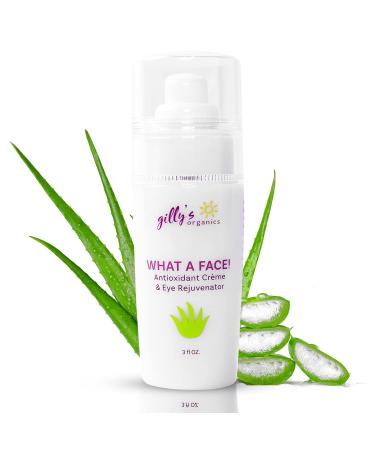 Gilly's Organics Organic Face Cream Made in USA Natural Anti-Aging Eye & Neck Skin Moisturizer - Aloe Essential Oils Hyaluronic Acid Nutrient-Rich Exfoliator & Moisturizing Creme Smooth Wrinkles