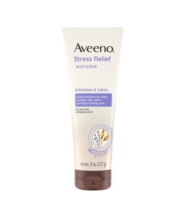 Aveeno Stress Relief Body Scrub, Exfoliating Body Wash for Softer, Smoother Skin, Formulated with Prebiotic Oat & Lavender Scent to Calm & Relax, Sulfate-Free & Soap-Free, 8 fl. Oz