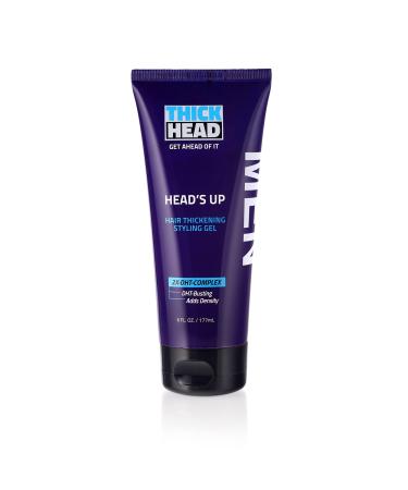 Thick Head Heads Up Hair Thickening Styling Gel for Men Adds Instant Volume and Texture to Thin Fine Hair | Provides Firm Hold | 6 Fl Oz 6 Fl Oz (Pack of 1)