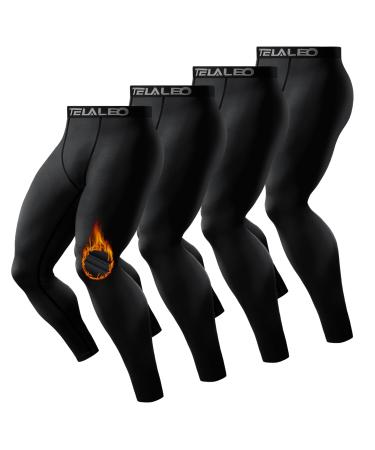 4 Pack Men's Thermal Compression Pants Fleece Lined Sports Tights Athletic Leggings Cold Weather Baselayer Winter Gear 4black Small