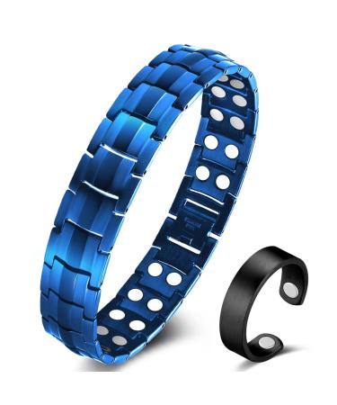 Vicmag Men Magnetic Bracelets Titanium Steel Magnet Bracelet Ultra Strength Double Row 3500 Gauss Wristband Brazaletes with Adjustment Tool & Jewelry Gift Box (Blue)