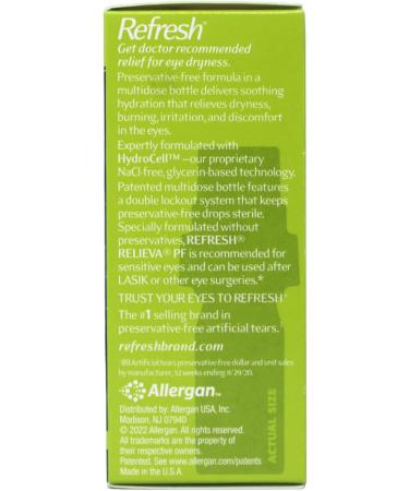 Refresh RELIEVA Preservative-Free Lubricant Eye Drops for Sensitive Eyes 0.33 FL OZ (10 ml) - 3 Pack - Buy Online on GoSupps.com