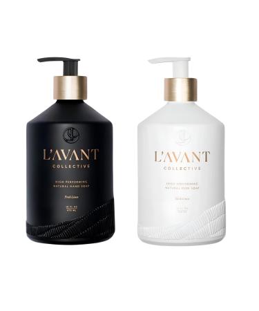 L'AVANT Collective Dish & Hand Soap Duo Fresh Linen | High Performing Formula Luxurious Ingredients for Soft & Smooth Hands & Dishes | 2 Reusable Glass Bottles Kitchen Accessories Home Decor Gifts