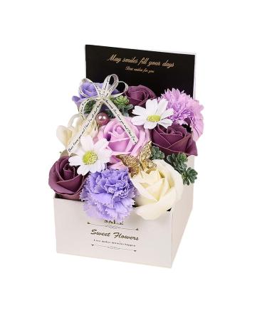 Soap Flower Gift Box - Realistic Artificial Flower Bath Soap for Valentine's Day & Thanksgiving | Purple 12cm x 12cm x 18cm - Buy Online on GoSupps.com