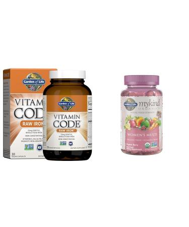 Garden of Life Vitamin Code Raw Iron 30ct Capsules & Organics Women's Gummy Vitamins - Berry - Certified Organic Non-GMO Vegan