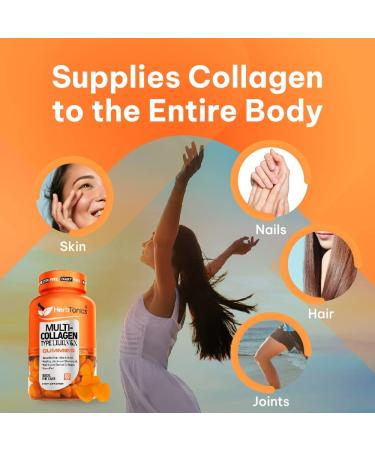 Herbtonics Multi Collagen Gummies Type 1 2 3 5 & 10 with Biotin for Hair Growth Skin Nails - Foli-Tonic DHT Blocker & Hair Loss Supplement | Hair Thinning Treatment & Promotes Healthy Thicker Hair - Buy Online on GoSupps.com