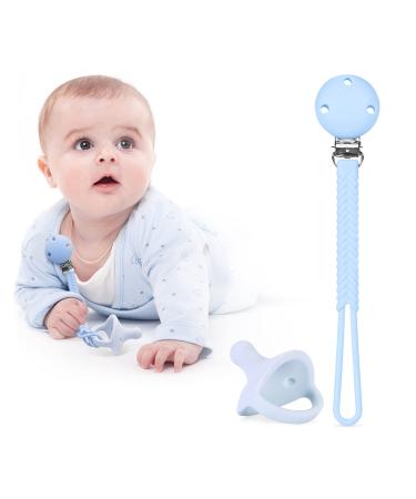 ONTA Infant Pacifier Chain Clip Pacifier Holders Clip Holder Silicone Baby Pacifier BPA-Free(Blue 3-18 Months)