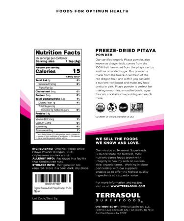 Terrasoul Superfoods Organic Freeze-Dried Pitaya Powder 3.5 Oz - Vibrant Color, Antioxidants & Vitamin C - Buy Online on GoSupps.com