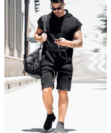 Lomon Men's Tank Top - Sleeveless Muscle Shirt & Fitness Hoodie with Cell Phone Pockets - Black XL | International Shipping Available - Buy Online on GoSupps.com