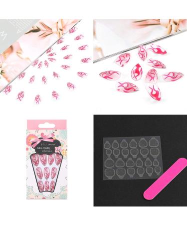 Sethexy Long Pink Fire Design Stiletto Glossy Acrylic Press-On Nails | 24pc Nail Tips for Women & Girls - Buy Online on GoSupps.com
