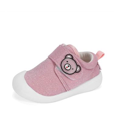 MASOCIO Baby Boys Girls First Walking Shoes Glittery Infant Toddler Cartoon Trainers Rubber Anti-Slip Prewalker Shoes 3 UK Child Pink