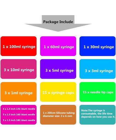 Buy Blunt Needle Syringes - 15 Pack (100ml 60ml 30ml 10ml 5ml 3ml 1ml) with Storage Caps - International Shipping - Buy Online on GoSupps.com