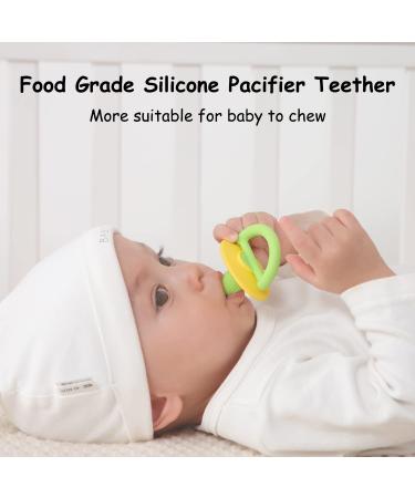 Silicone Baby Pacifier Teether 2 Pack for Babies 0-12 Months - Hands-Free Teething Relief Toys - Freezable & Chewable - Blue Yellow - Buy Online on GoSupps.com