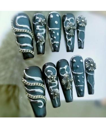 Temperament Enhancement Nail Patch The Daughter chaebol Wears Nail Patch Handmade Nail Black Punk European and American Style Stereo (10-Piece Pack) (Size : S) Small - Buy Online on GoSupps.com