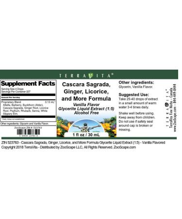 Terravita Cascara Sagrada Glycerite Extract - Ginger Licorice & Vanilla Flavor (1 oz) | International Shipping Available - Buy Online on GoSupps.com