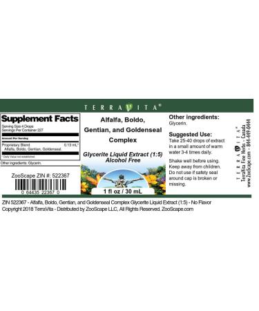 Alfalfa Boldo Gentian and Goldenseal Complex Glycerite Liquid Extract (1:5) - No Flavor (1 oz ZIN: 522367) - 3 Pack - Buy Online on GoSupps.com