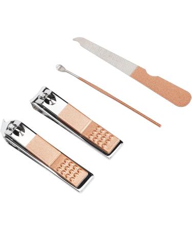 4 Set Nail Clippers Beauty Tools Stainless Steel Ear Spoons Nail Files Grooming Manicure Set with Pink PU Storage Bags - Buy Online on GoSupps.com