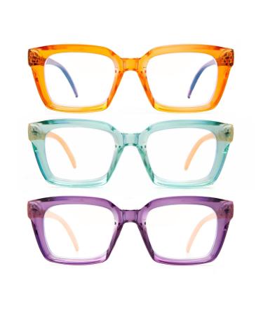 Amorays reading glasses Oversize Square Frame Vintage with anti-light blue lentils zipper Feder glasses presbypia readers for women men 6561new +2.00 orange green violet