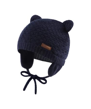 XIAOHAWANG Baby Earflap Beanie Hat Soft Baby Boy Knit Beanies Cute Bear Infant Toddler Girl Hats Autumn Winter 0-6 Months Navy