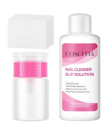 COSCELIA SLIP Solution 60ml - Mini Pump Dispenser with 100 Nail Cleaning Cloths | Nail Art & Manicure Tool - Buy Online on GoSupps.com