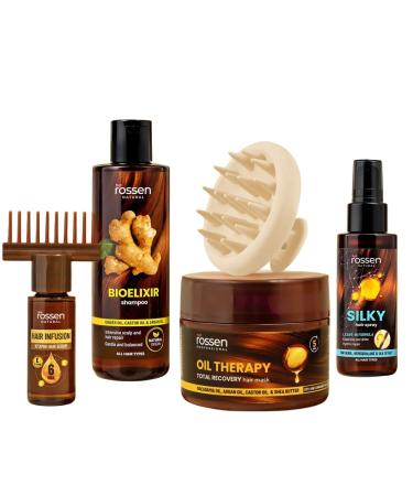 Rossen Rossen Hair Infusion Set Hair Loss Treatment Promotes Growth with Argan Oil and Ginger 4 in 1 Formula with Natural Ingredients Strengthens and Nourishes