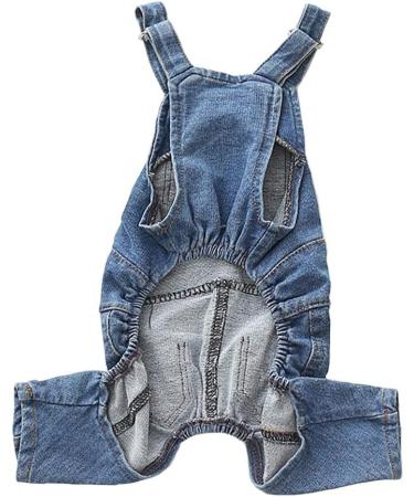 Dog Denim Jumpsuit Costume for Yorkie Bulldog | Cat Pet Jean Overalls Clothes | Size M (Blue) - Buy Online on GoSupps.com