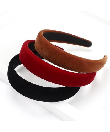 Etercycle 3Pcs Velvet Headbands for Women - Wide Hair Accessories for Daily, Dating, Sports and Yoga - Black, Brown, Red - Buy Online on GoSupps.com