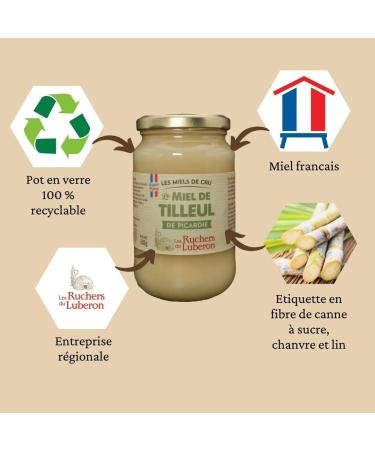 Les Ruchers du Luberon - Linden Honey 500 g - French Raw Honey from Picardy - Natural - Unpasteurized - Unfiltered - Naturally Crystallized - Buy Online on GoSupps.com