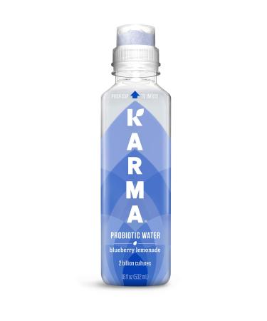 Karma Wellness Flavored Probiotic Water, Blueberry Lemonade, Immunity and Digestive Health Support, Low Calorie, 2 Billion Active Cultures, 18 Fl Oz (Pack of 12)
