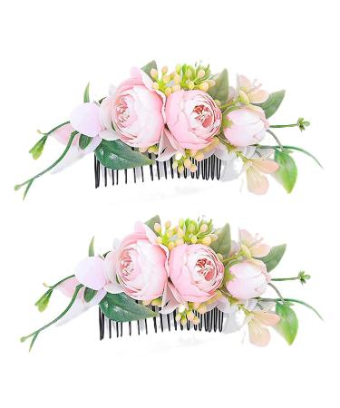 Campsis Set of 2 Pink Flower Bridal Hair Combs - Wedding Hair Accessories for Bride, Bridesmaid, Engagement, Prom, Beach Photography - Buy Online on GoSupps.com