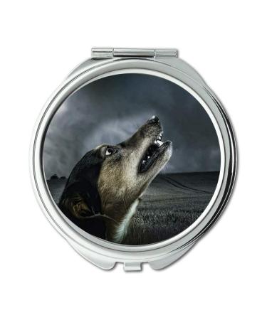 YENDOSTEEN Mirror Compact Mirror Dog Dark Howl Moonlight Animal Fur Pet Pocket Mirror portable mirror
