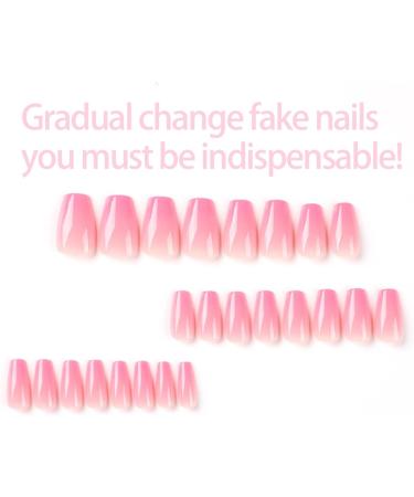 24pcs French False Nails Short - Gradual Change Square Press on Nails - Dark Pink Gradient Design - Full Cover Acrylic False Nails With Glue - French Fake Nails for Women Girls - Buy Online on GoSupps.com