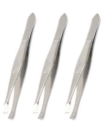 Luxxii (3 Pack) Flat Tweezers - Stainless Steel Flat Tweezers Hair Plucker for Hair and Eyebrows Personal Care (C_FLAT)