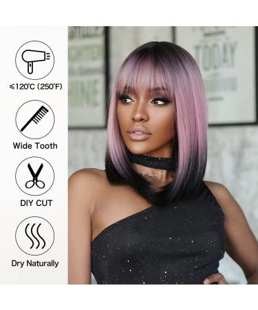 Allbell Black Pink Ombre Bob Wigs for Women | Short Straight Wigs with Bangs | Natural-Looking Hair Replacement for Cosplay & Parties - Buy Online on GoSupps.com