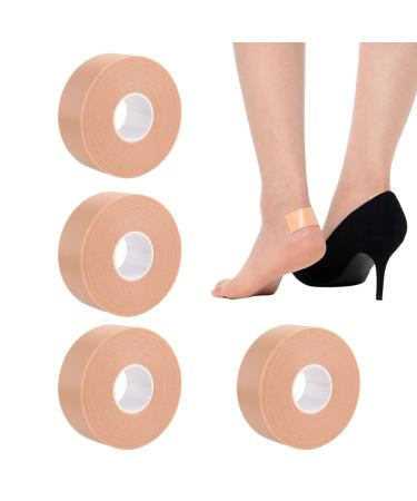 4 Rolls Feet Moleskin Tape 2.5cm x 5m Moleskin Plasters Padding Bandage for Toe Finger Hand Anti-Slip Adhesive High Heel Sticker Patches Protection Strips for Blisters Prevention and Healing