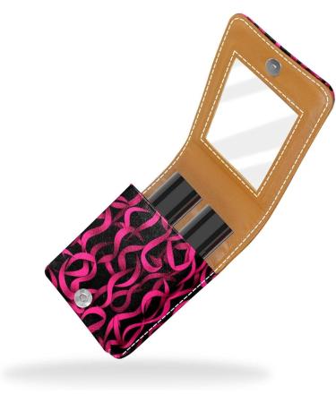 Buy Leather Lipstick Case Organizer with Mirror | Mini Lip Gloss Holder - Breast Cancer Ribbon Pink - Buy Online on GoSupps.com